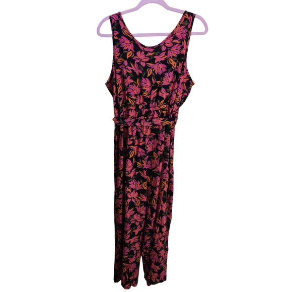 Kensie Linen Blend Floral Jumpsuit Size L Sleeveless Belted Cropped - Picture 3 of 7